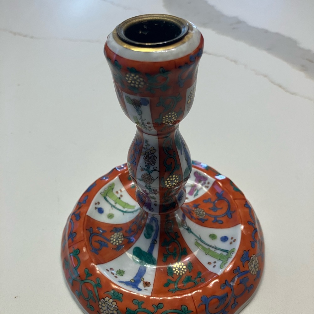 Herend Orange, Green and Blue Porcelain Candlestick